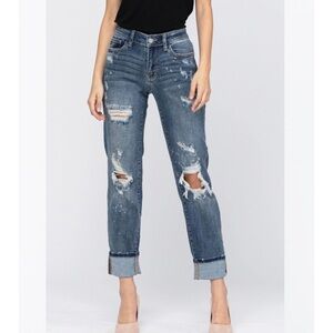 NWT Judy Blue Bleach Splatter Boyfriend Jeans